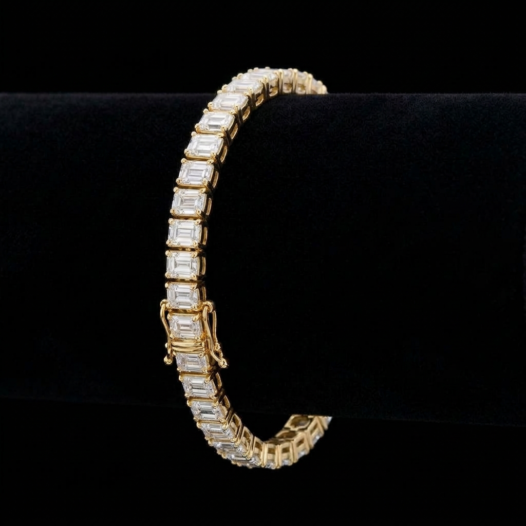 Gold Emerald Cut Tennis Bracelet