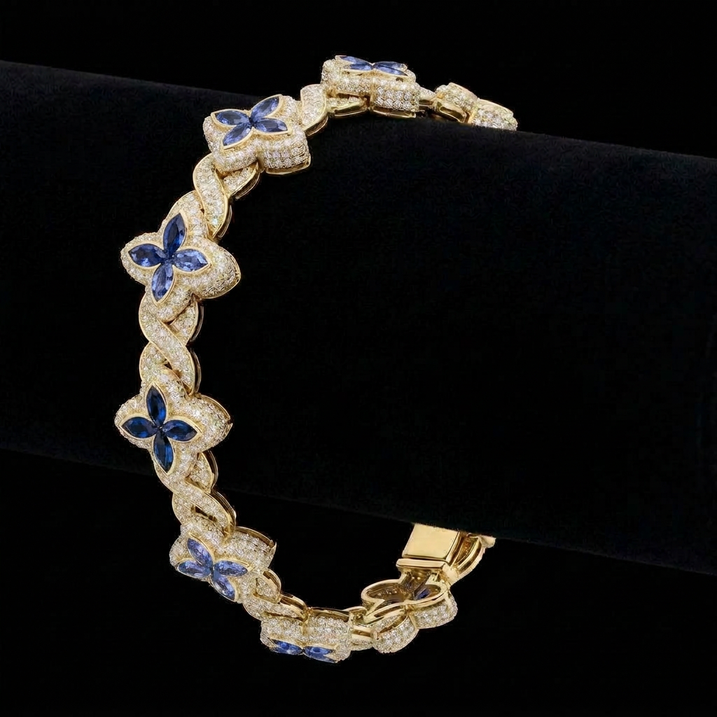Sapphire Flower Link Bracelet