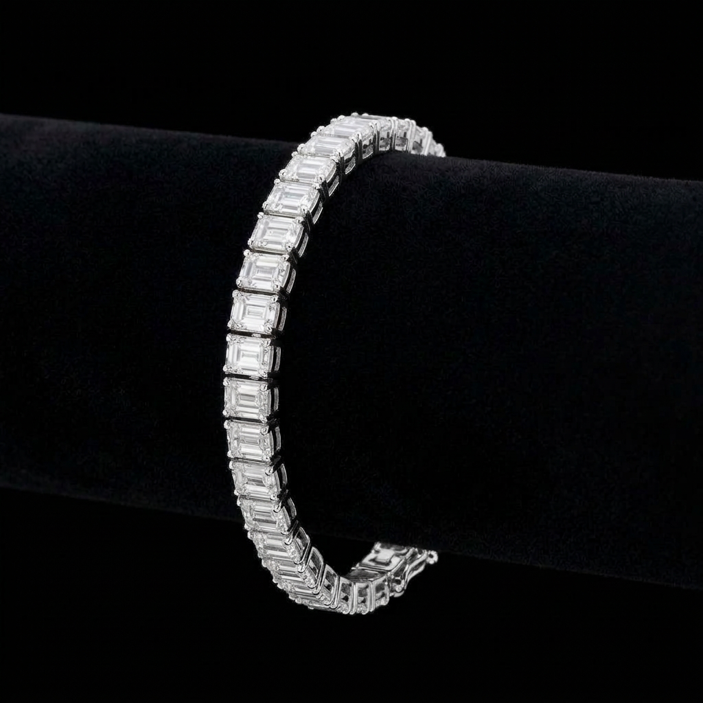 Sterling Emerald Cut Tennis Bracelet