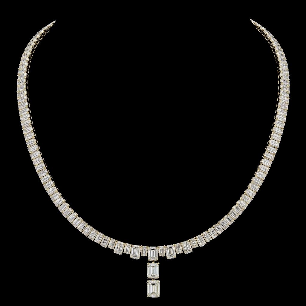 Emerald Cut Drop Tennis Necklace