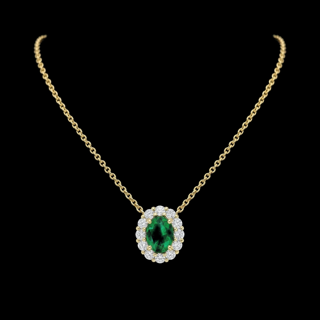Emerald Halo Pendant Necklace