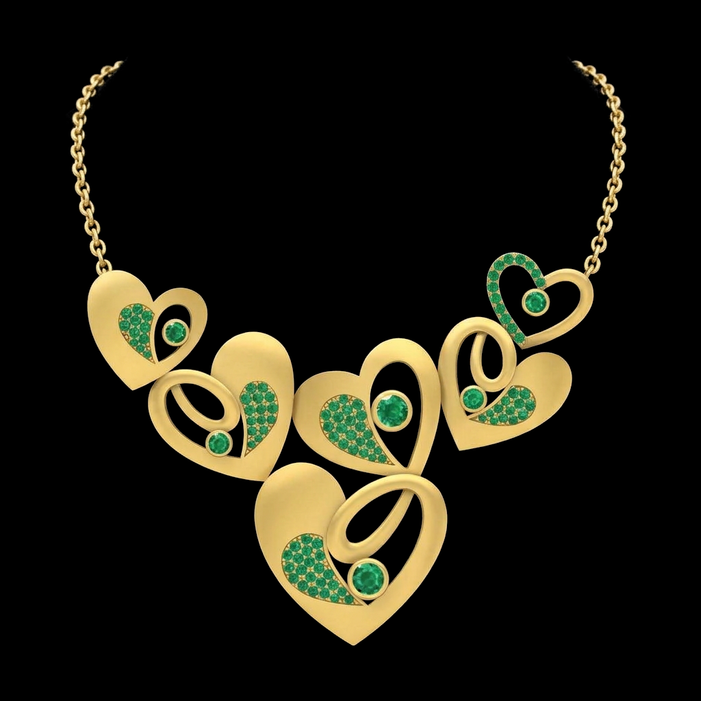 Emerald Heart Cluster Necklace