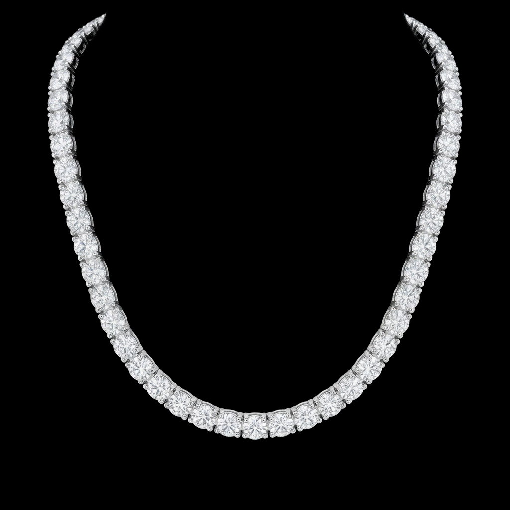 Fine Sterling Tennis Necklace