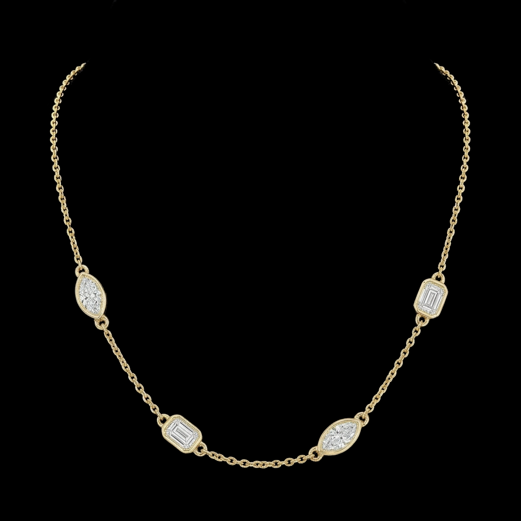 Marquise & Emerald Cut Station Necklace