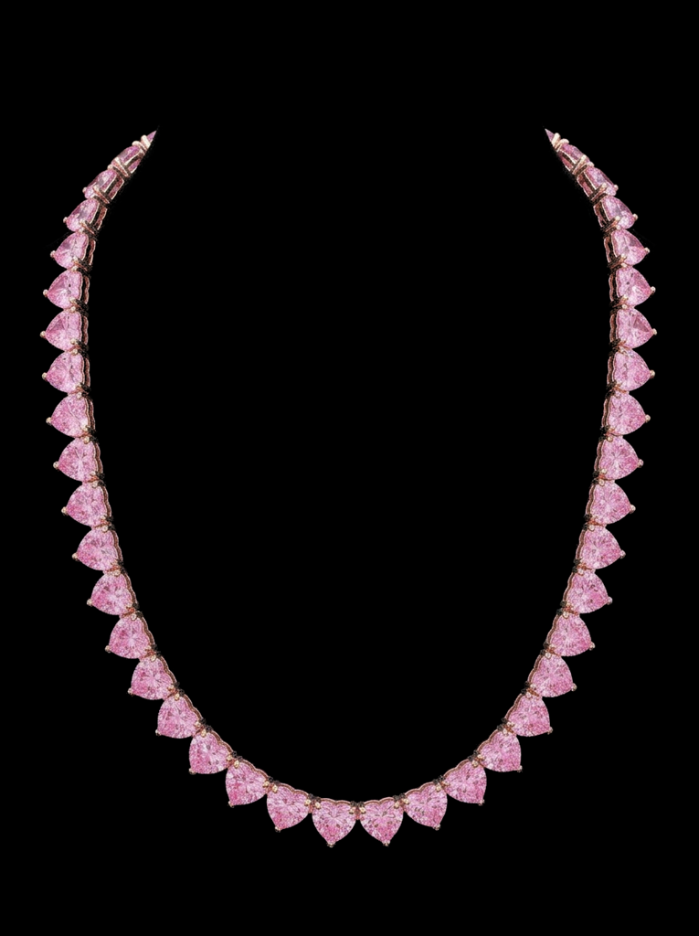 Pink Heart Tennis Necklace