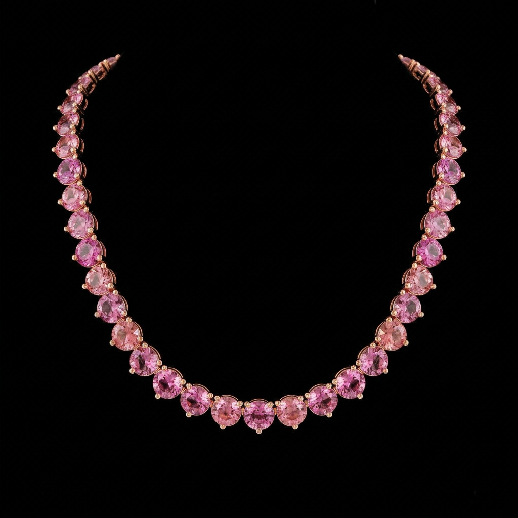 Pink Sapphire Tennis Necklace