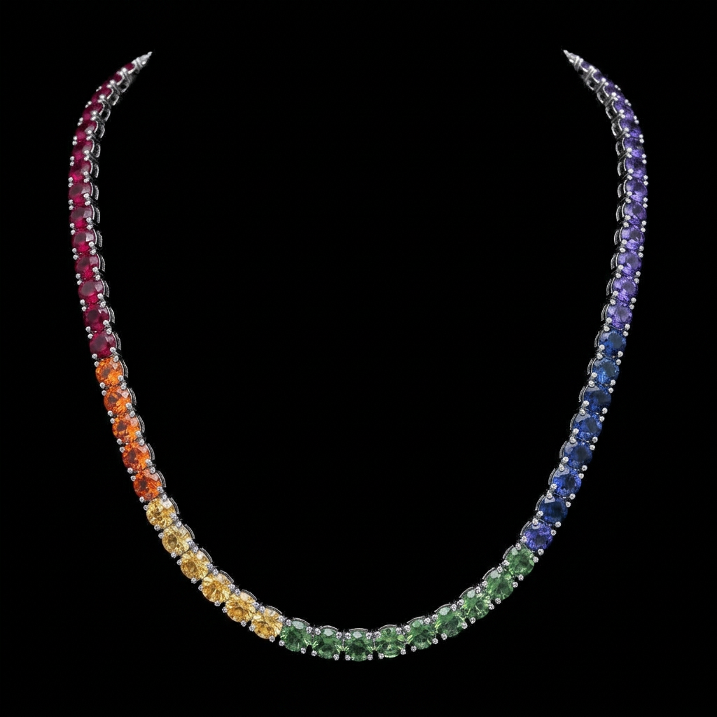 Rainbow Sapphire Tennis Necklace