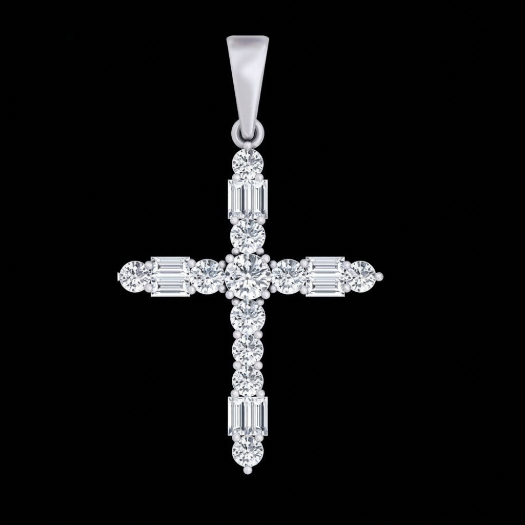 Baguette & Round Cross Pendant