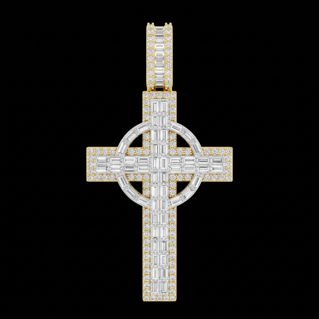Baguette Halo Celtic Cross Pendant