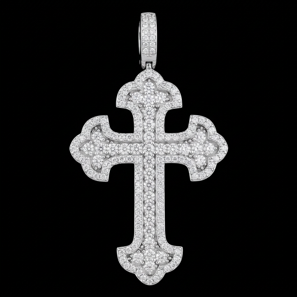 Budded Pavé Cross Pendant