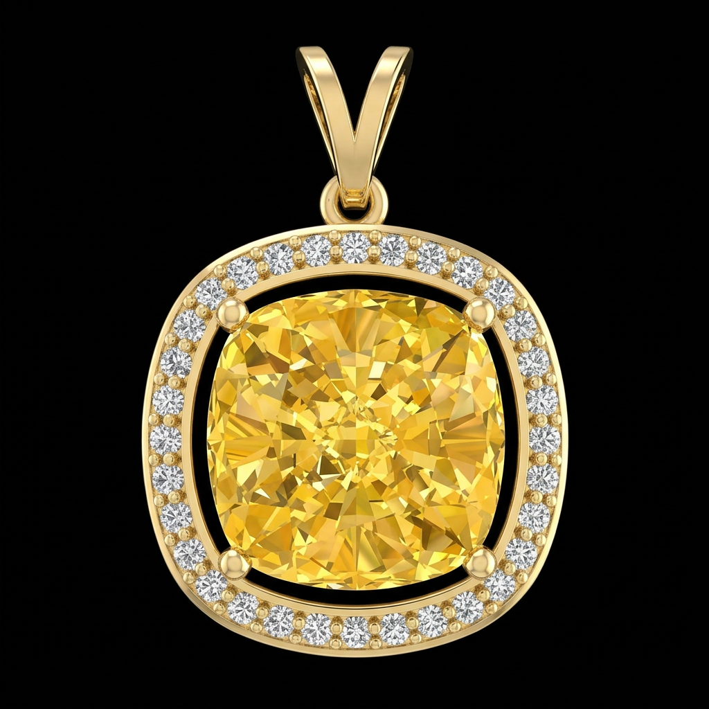 Canary Cushion Halo Pendant