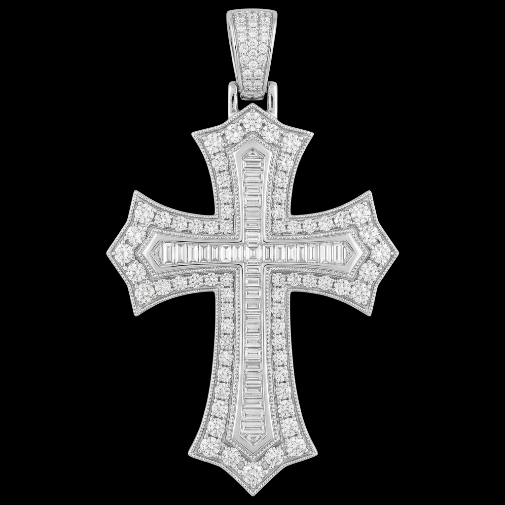 Baguette Gothic Cross Pendant