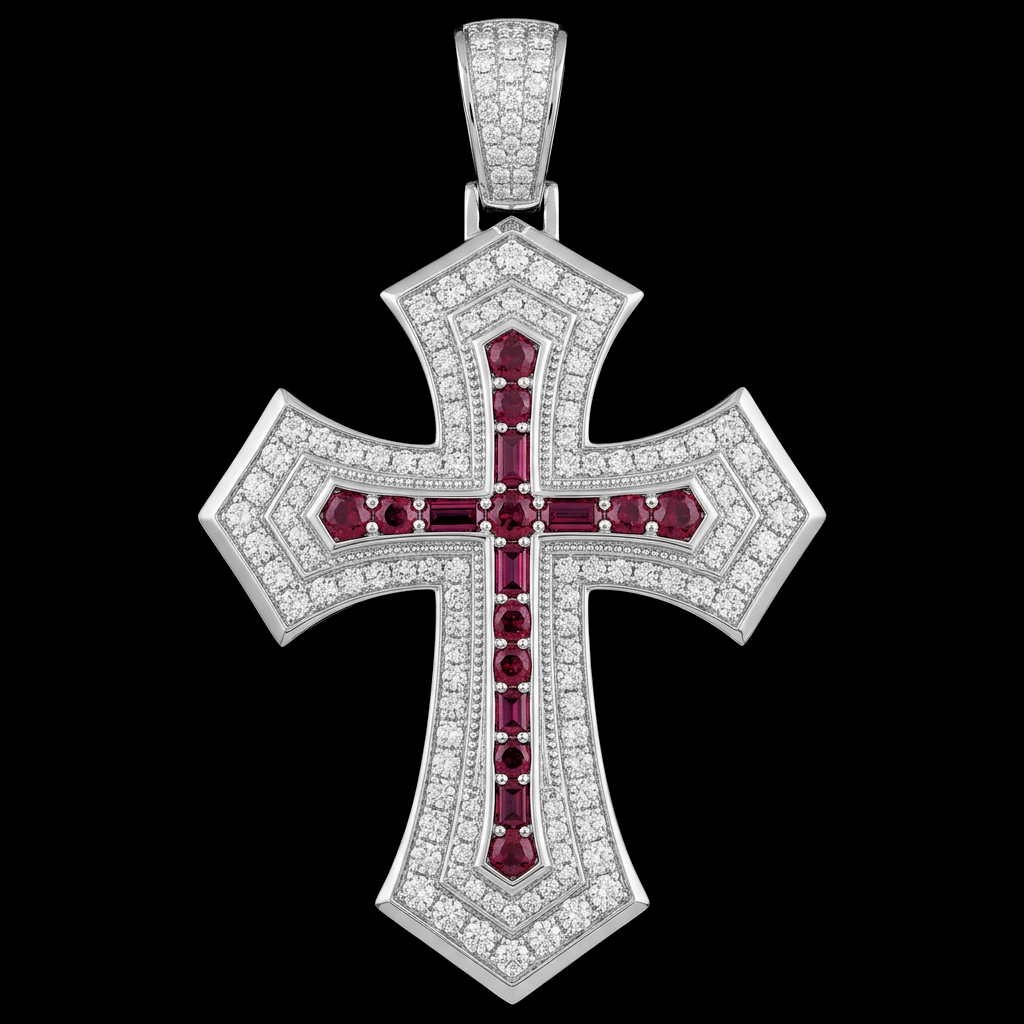 Ruby Gothic Cross Pendant