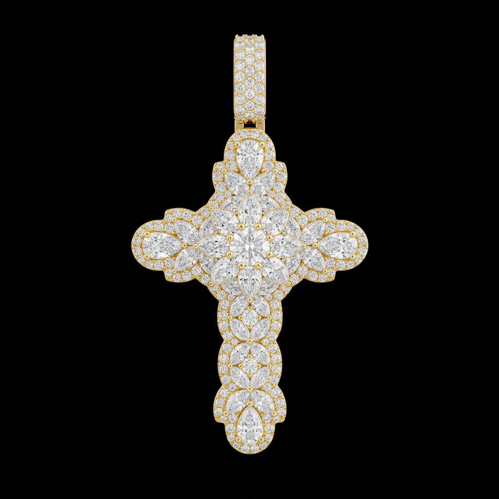 Fancy Cluster Cross Pendant