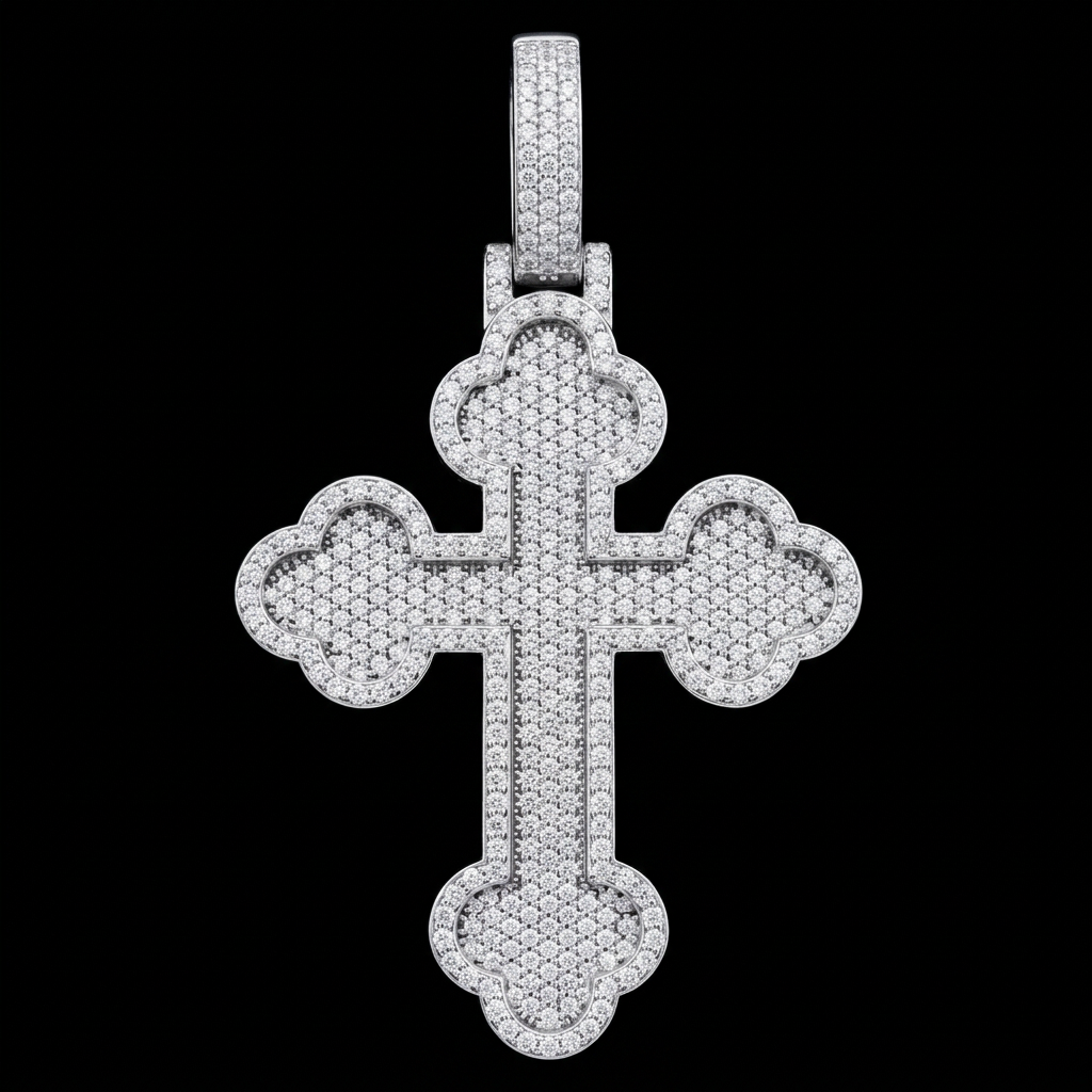 Iced Budded Cross Pendant