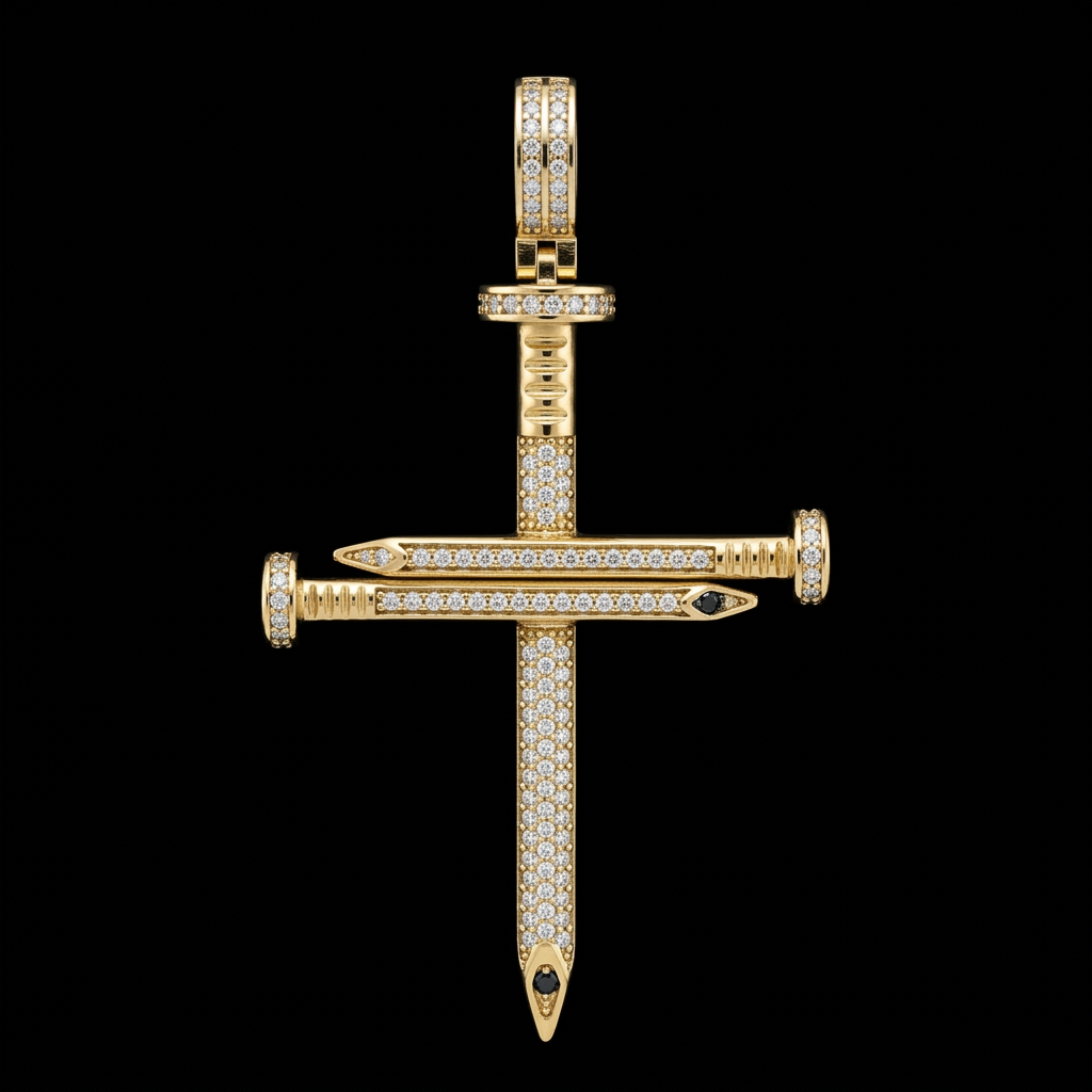 Iced Nail Cross Pendant
