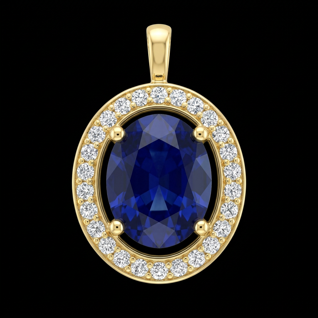 Oval Sapphire Halo Pendant