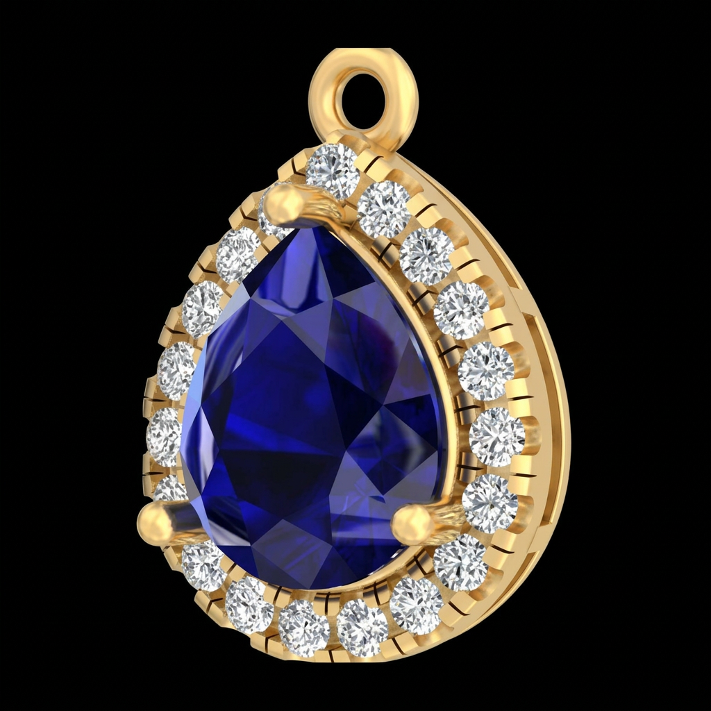 Pear Sapphire Halo Pendant