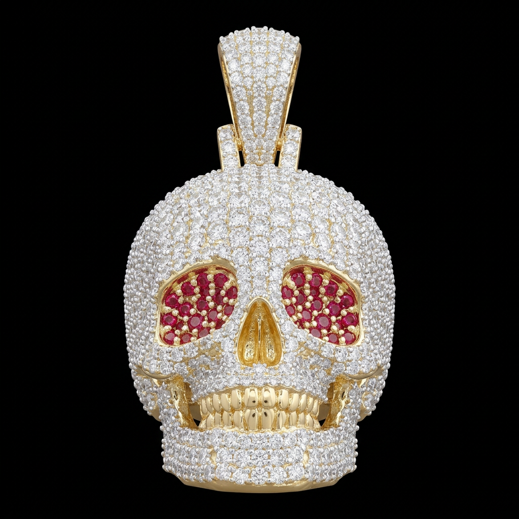 Ruby Eye Iced Skull Pendant