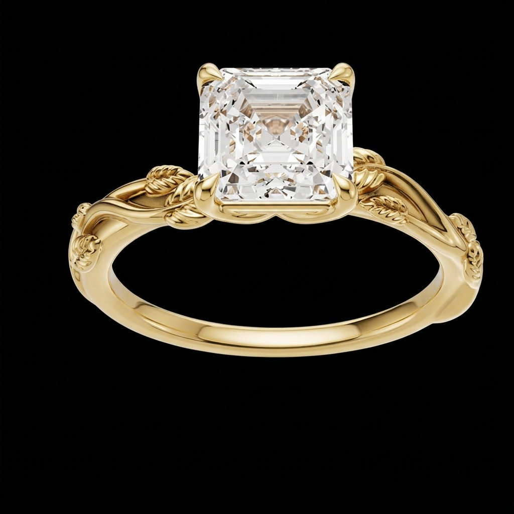 Asscher Cut Vine Engagement Ring