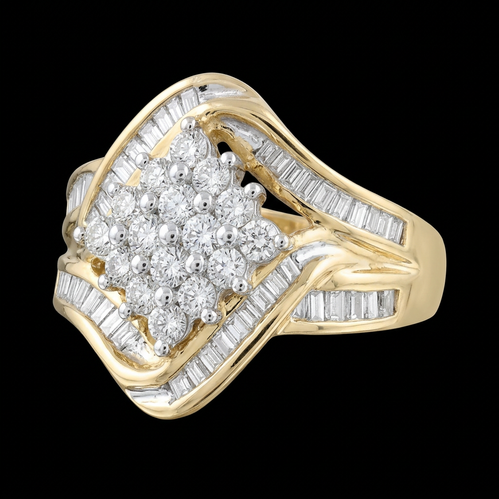 Baguette Swirl Cluster Ring