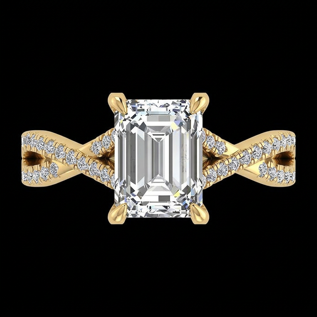 Crisscross Pavé Emerald Cut Ring