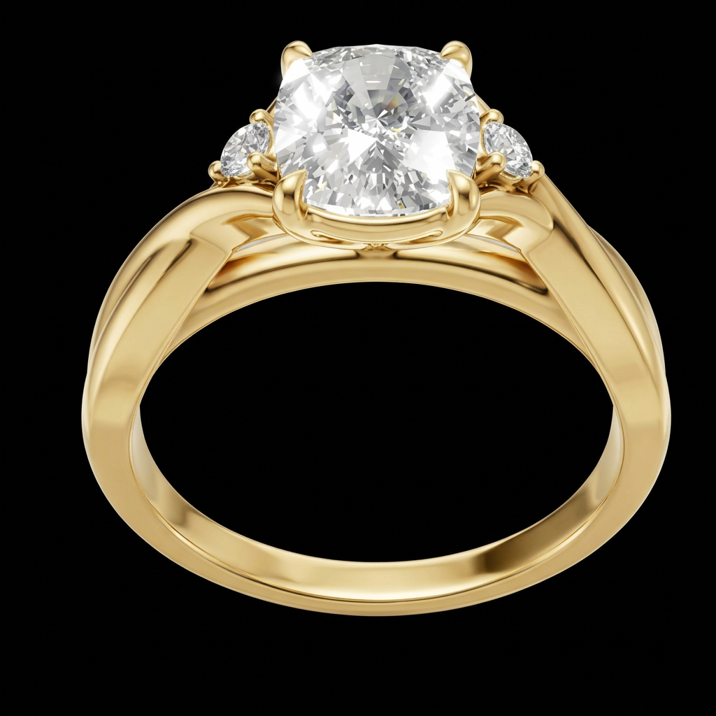 Cushion Three Stone Ring
