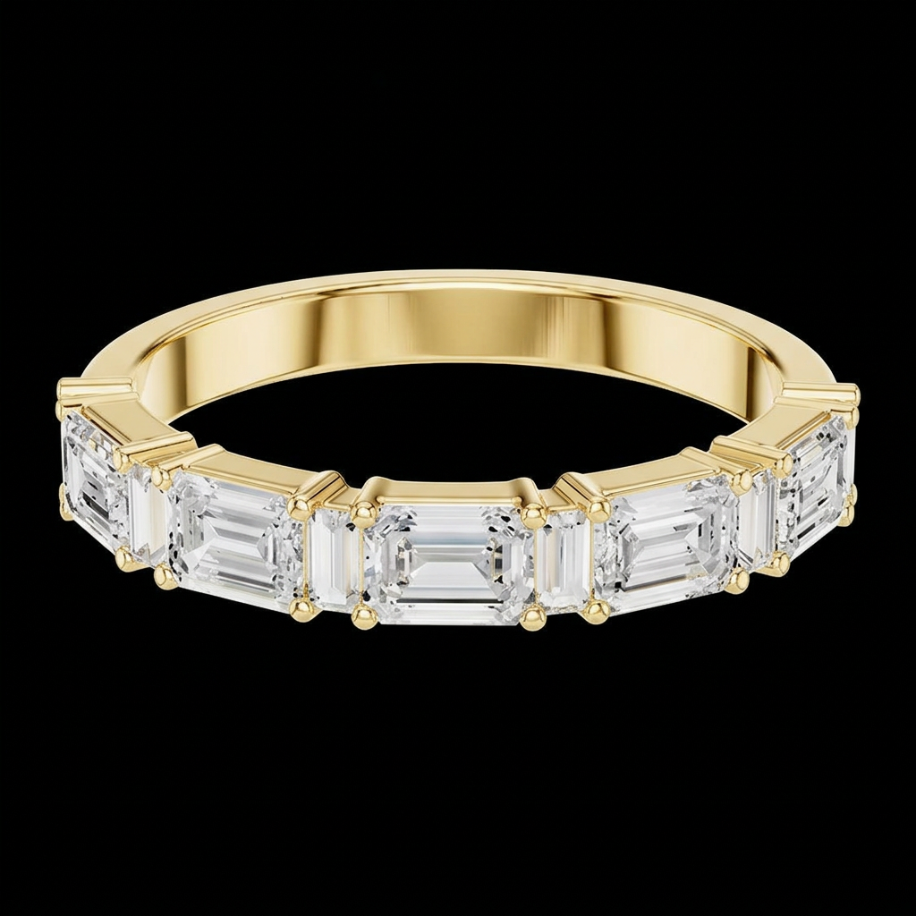 East-West Emerald Cut Band