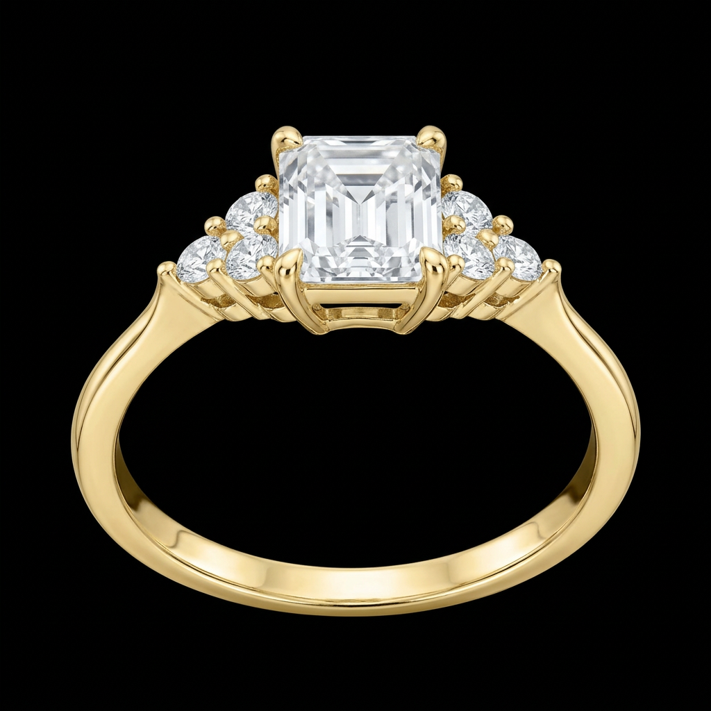 Emerald Cut Cluster Engagement Ring