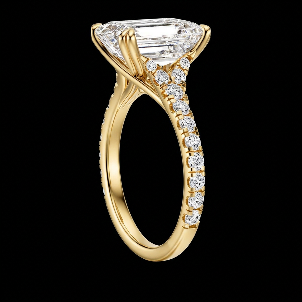 Emerald Cut Pavé Engagement Ring