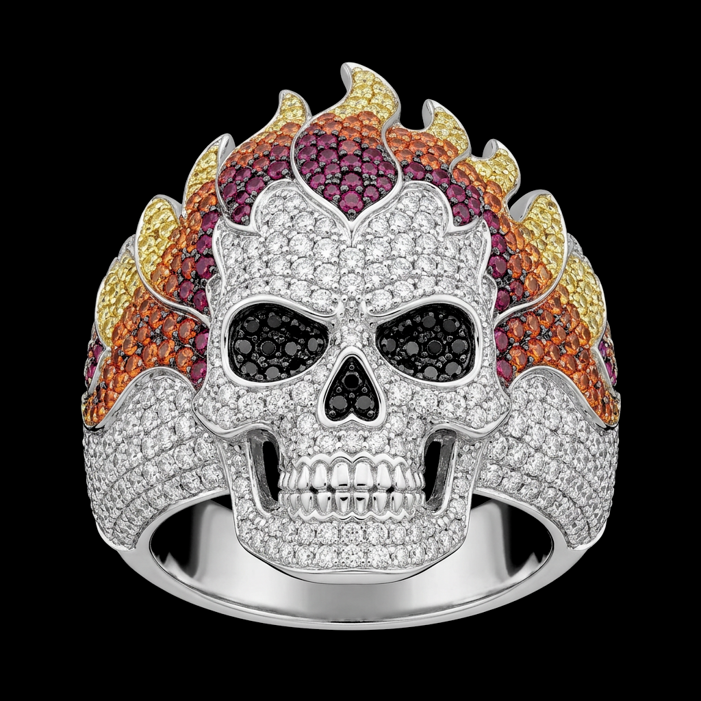 Flaming Skull Ring