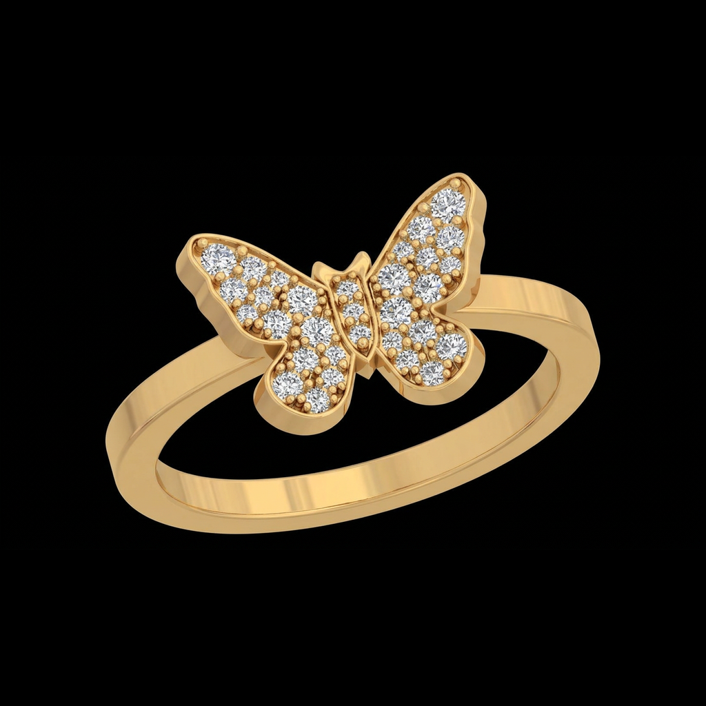 Gold Pavé Butterfly Ring