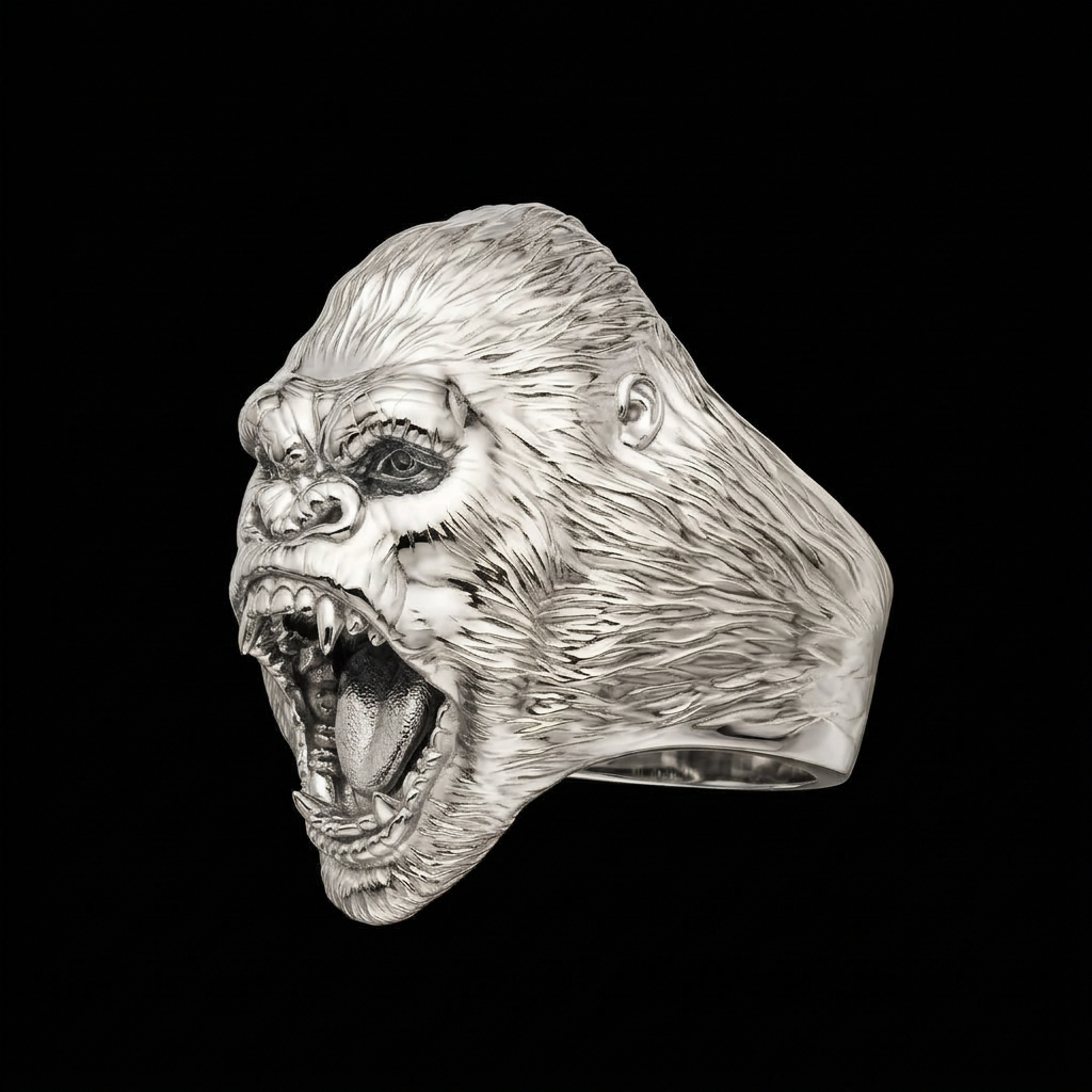 Roaring Gorilla Head Ring