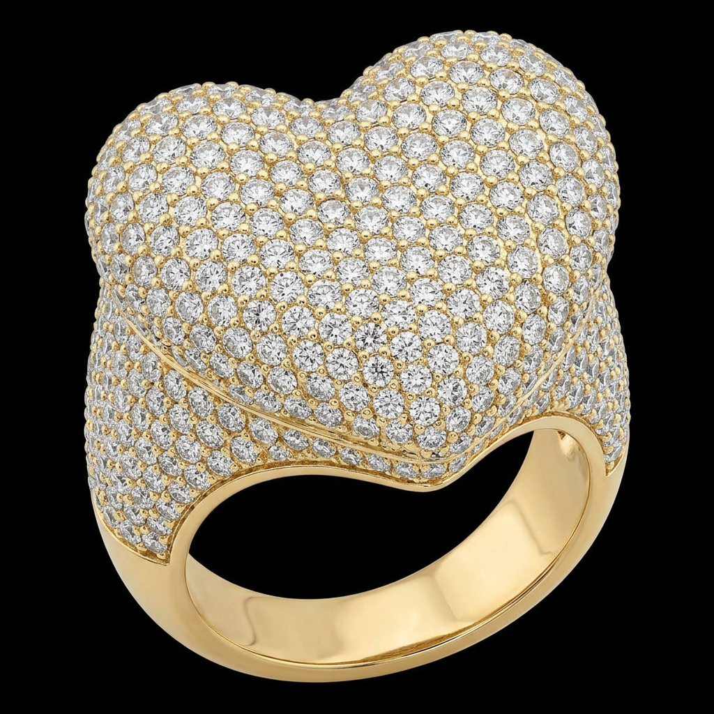 Iced Puffy Heart Ring