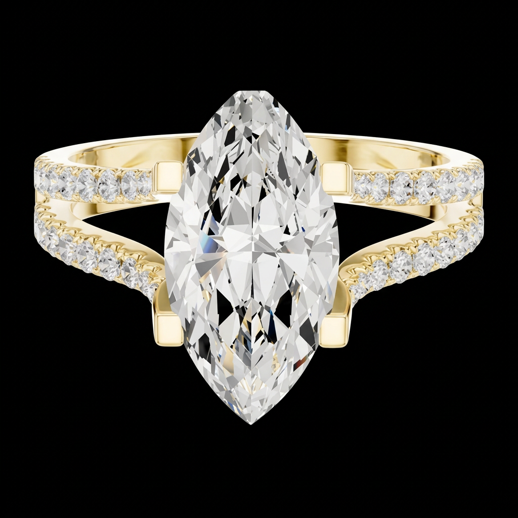 Marquise Split Shank Hidden Halo Ring