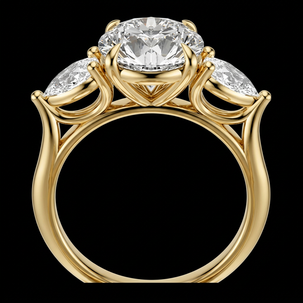 Round & Pear Three Stone Ring