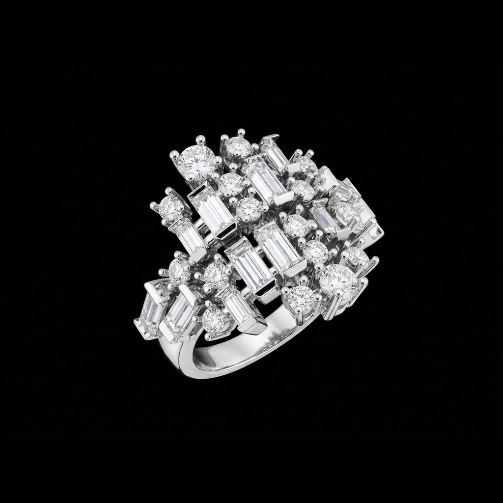 Scattered Baguette Cluster Ring