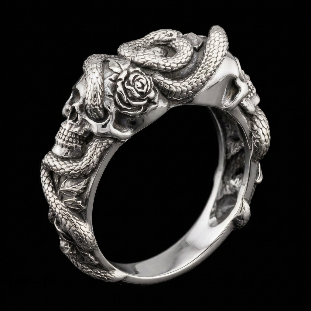 Skull and Snake Rose Ring