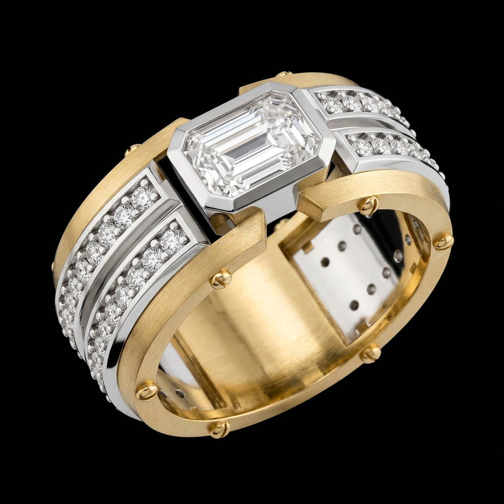 Two-Tone Emerald-Cut Band