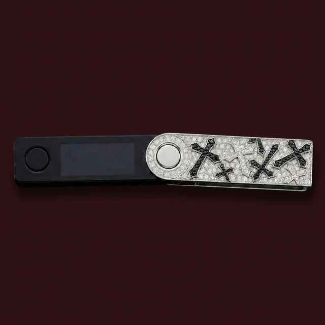 Cross Case, iced Ledger cover with layered gothic crosses in black and white diamonds