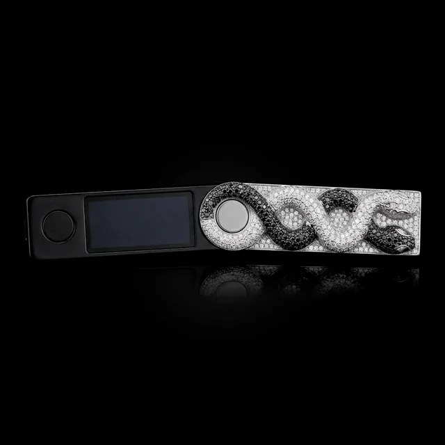 Snake Case, iced Ledger Nano X cover with twin black and white diamond serpents