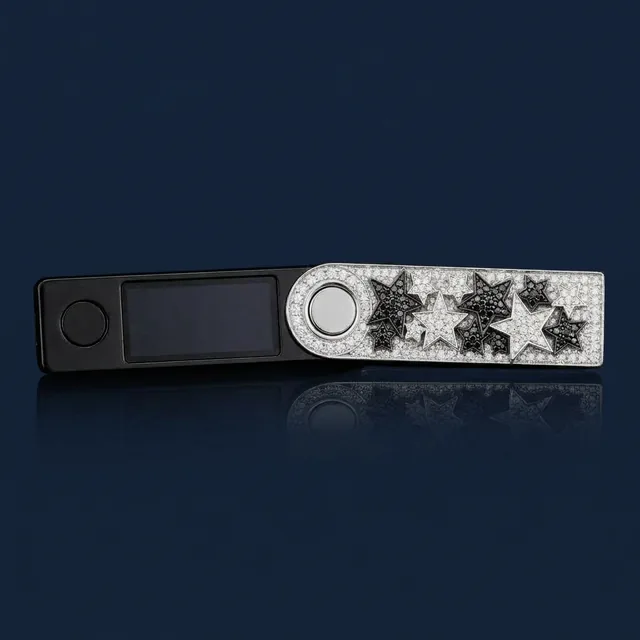 Star Case, iced Ledger cover with overlapping black and white diamond stars